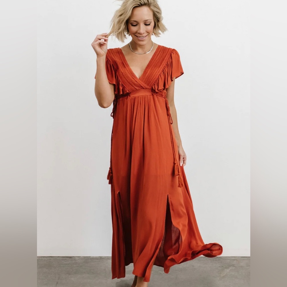 Baltic Born Jennifer Deep V Maxi Dress Rust - NWOT size L